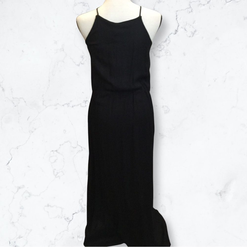 NWT, Elan Black Maxi Dress w/Centered Split Leg and Crocheted Laced Top - Small - Picture 3 of 9